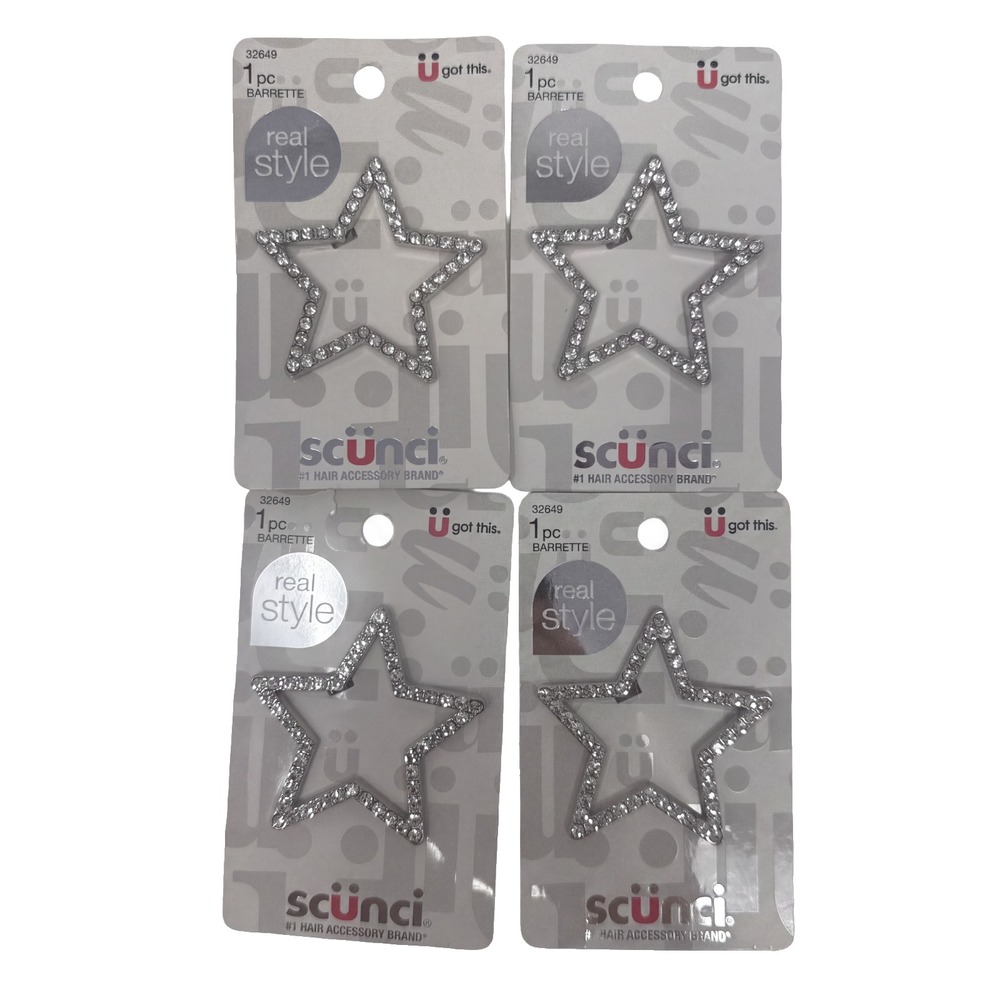4 Pack Scunci Rhinestone Star Barrette 1 pc #32649-A